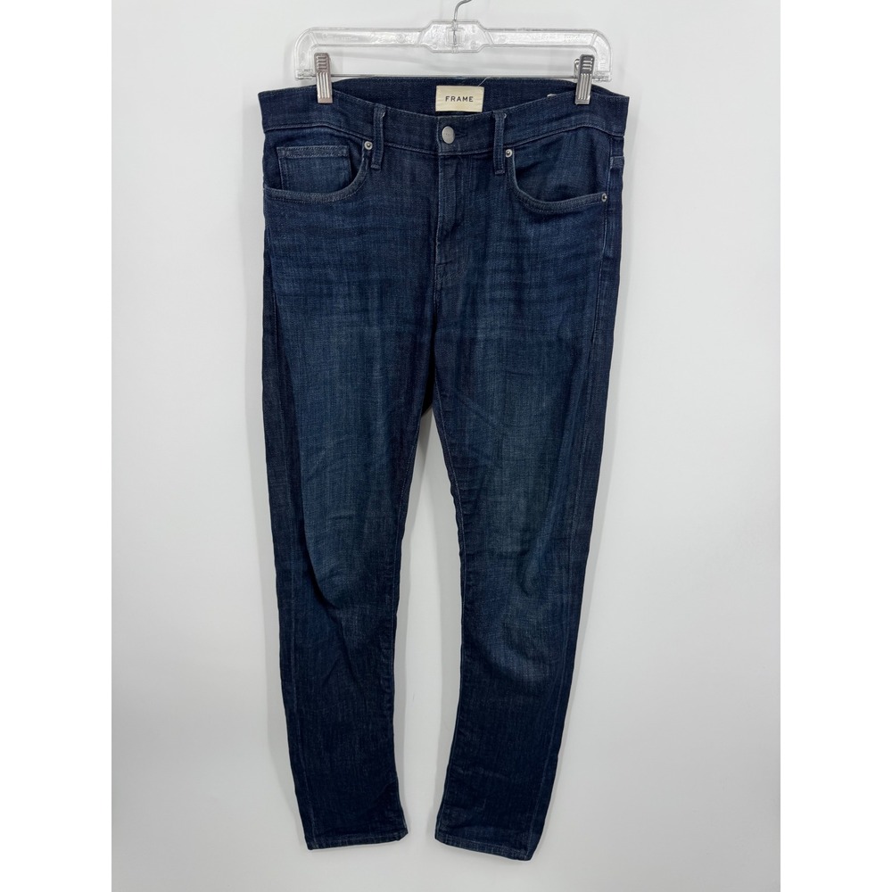 FRAME L'Homme Slim Jeans Mens 31 Blue Balboa Bay Tonal Dark Wash Stretch Denim